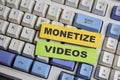 Concept of Monetize videos write on sticky notes isolated on Wooden Table Royalty Free Stock Photo