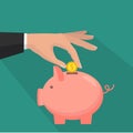 Piggy bank with coin icon, isolated flat style. Concept of money Royalty Free Stock Photo