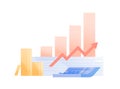 Concept of money profit, investment growth. Histogram shows growing funds and company success. Business improvement and