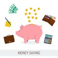 Concept money saving flat illustration Royalty Free Stock Photo