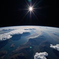 A Moonview of Earth with stars sunlight as backdrop Royalty Free Stock Photo