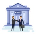 Concept Of Mortgage Loan, Business And Partnership. Two Cute Successful Businessmen Has Make A Deal Shaking Hand To Each