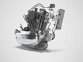 Concept motorcycle engine with radiator with gearbox 3d render on gray background with shadow