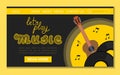 Concept Musical Landing Vinyl Record And Guitar For Web Site Vector Illustration In Flat Style