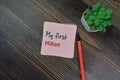 Concept of My First Million write on sticky notes isolated on Wooden Table Royalty Free Stock Photo