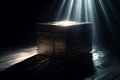 Mysterious pandora box opening with rays of light, high contrast image, ( 3d rendering, illustration ). Generative AI