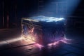 Mysterious pandora box opening with rays of light, high contrast image, ( 3d rendering, illustration ). Generative AI