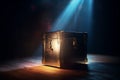 Mysterious pandora box opening with rays of light, high contrast image, 3d rendering, illustration. Generative AI