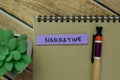 Concept of Narrative write on sticky notes isolated on Wooden Table