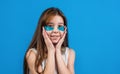 concept of natural beauty. healthy and tender skin. problem skin in adolescents. teen girl use eye patch. happy child Royalty Free Stock Photo