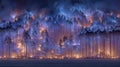 Concept of natural disasters represented by a raging wild forest fire and its aftermath of charred trees and smoke Royalty Free Stock Photo