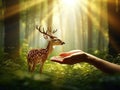 Concept Nature reserve conserve Wildlife reserve tiger Deer Global warming Food Loaf Ecology hands protecting the wild and