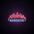 Concept neon skyline of Bangkok city. Bright Bangkok banner.