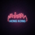 Concept neon skyline of Hong Kong city.