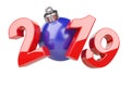 2019 concept. New year blue and red symbol with Ã¯Â¿Â½hristmas tree t