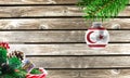 Concept of New Year and Christmas, on a wooden background, Christmas tree branches and a Christmas toy with the flag of Turkish Royalty Free Stock Photo