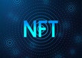 Concept of NFT nonfungible tokens in futuristic style on dark blue backgound. Royalty Free Stock Photo