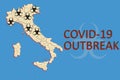 Concept of Northern Italy being quarantined due to Covid-19, coronavirus or sars cov 2 outbreak in Italia