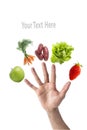 Concept nutrition and health: eat five fruit and vegetables per day to your diet, with a mix of fruit and vegetable on