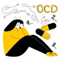 Women has syndrome obsessive compulsive disorder and intrusive thoughts for counting. Vector illustration OCD symptoms