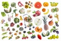 Concept of healthy food, Various Fruits and vegetables to eat five a day on withte background with a full grocery