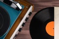 Concept of old equipment for playing musical vinyl records, close-up Royalty Free Stock Photo