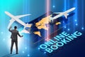 Concept of online airtravel booking with businessman