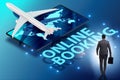 Concept of online airtravel booking with businessman