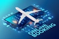 Concept of online airtravel booking - 3d rendering Royalty Free Stock Photo