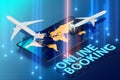 Concept of online airtravel booking - 3d rendering Royalty Free Stock Photo