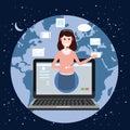 Concept online assistant, customer and operator, call centre, online global technical support 24-7. Earth background Royalty Free Stock Photo