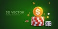 Concept of online casino. Buy red chips, win game. Poster with green background Royalty Free Stock Photo
