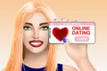 Concept online dating, matchmaking. Drawn nice girl on colourful background. Illustration Royalty Free Stock Photo