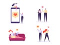 Concept of online dating, virtual relationship and social networking