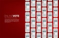 Multiple mobile phone with vote application in the row. Royalty Free Stock Photo