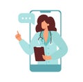 Concept of online medical consultation. Vector medical icon doctor with folder. Image personal with stethoscope