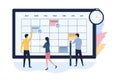 Concept of online schedule planning. Scheduling work for the week, time management, business meetings, calendar. Flat vector