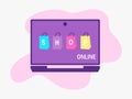 The concept of online shopping with a computer, shopping bags. Royalty Free Stock Photo