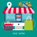 Concept of Online Shopping in Flat Design Royalty Free Stock Photo