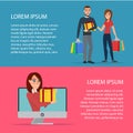 Concept of online shopping. Woman and man buys gifts over