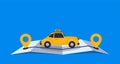 Concept online taxi using luxury retro car goes on online gps map vector illustration