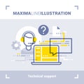 Concept of online tech support and call center. Maxima line illustration. Modern flat design. Vector composition.