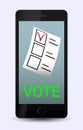 Concept of online voting, elections, survey on the Smartphone. Political competition with modern system Royalty Free Stock Photo