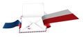 Concept, an open envelope with a blank sheet of paper wrapped in a shiny festive ribbon with elements of Czech Republic flag.