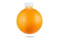 Concept, orange as bottle of fresh juice on white background Royalty Free Stock Photo