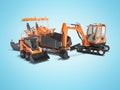 Concept orange construction equipment for laying asphalt 3d render on blue background with shadow