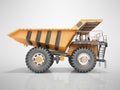 Concept orange dump truck 3D rendering on gray background with shadow