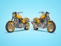 Concept orange two motorcycle front view rear render on blue background with shadow Royalty Free Stock Photo