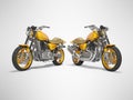 Concept orange two motorcycle front view rear render on gray background with shadow Royalty Free Stock Photo