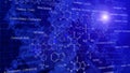 Concept of organic molecular chemistry. Beautiful blue background with formulas of molecules composed of atoms of different